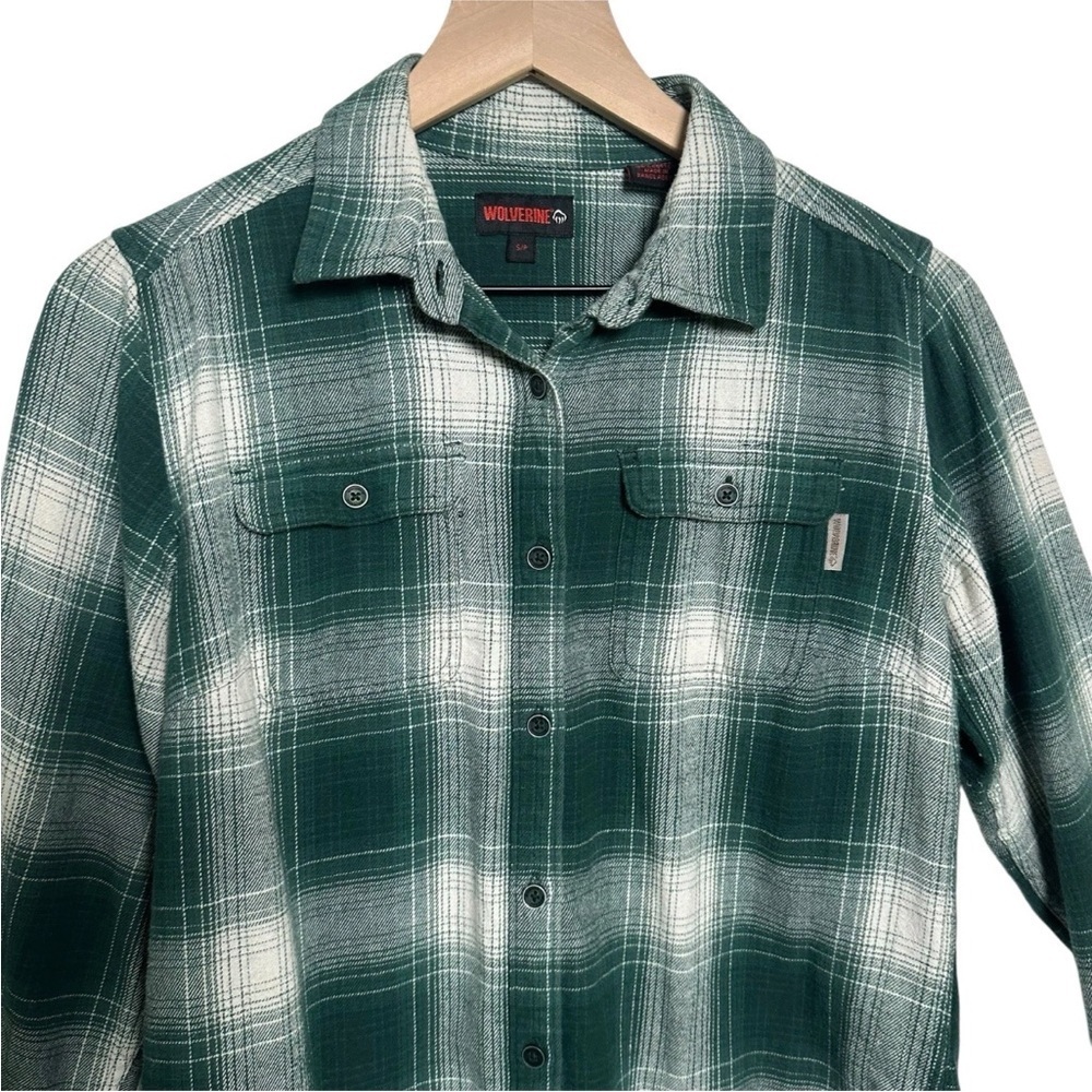 Wolverine Flannel Women's Small Long Sleeve Plaid Warm Button Up Pockets Green - Picture 3 of 11
